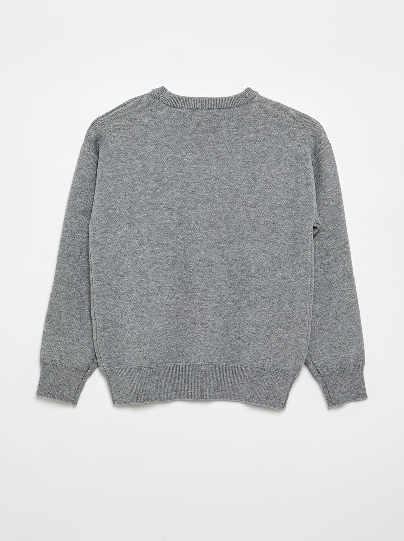 Pull col rond à manches longues uni Gris - Kiabi