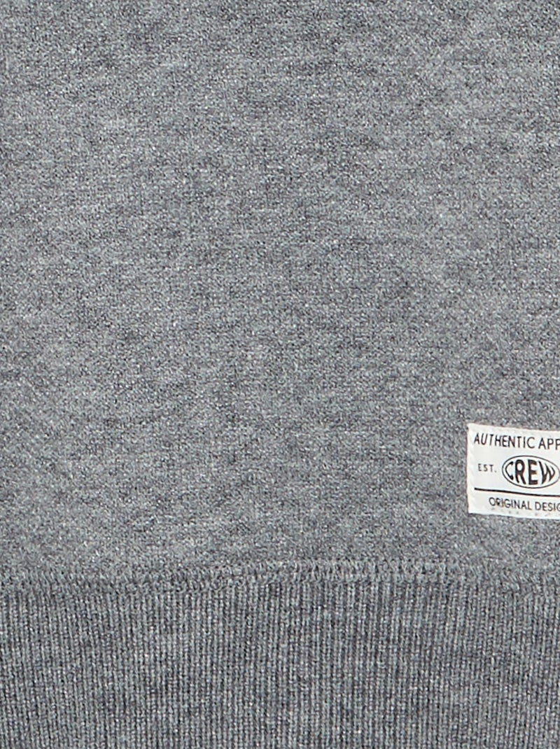 Pull col rond à manches longues uni Gris - Kiabi