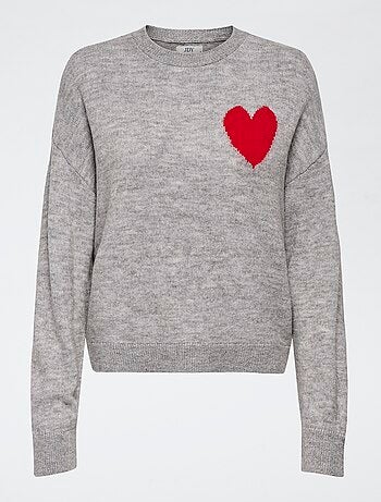 Pull col rond à motif imprimé cœur
