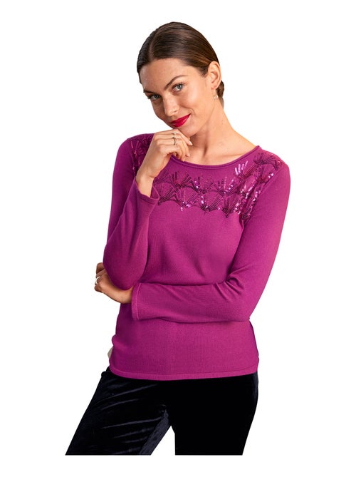 Pull col rond à sequins  - Damart - Kiabi