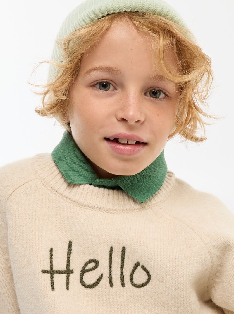 Pull col rond animé Beige - Kiabi