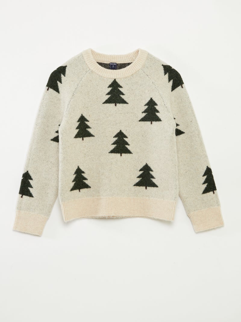 Pull col rond animé Beige - Kiabi