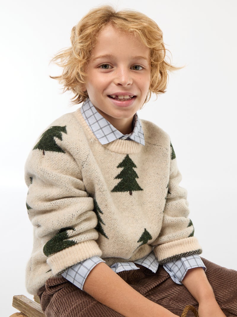 Pull col rond animé Beige - Kiabi