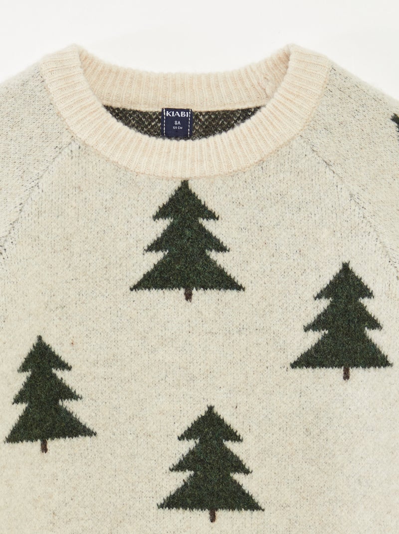 Pull col rond animé Beige - Kiabi