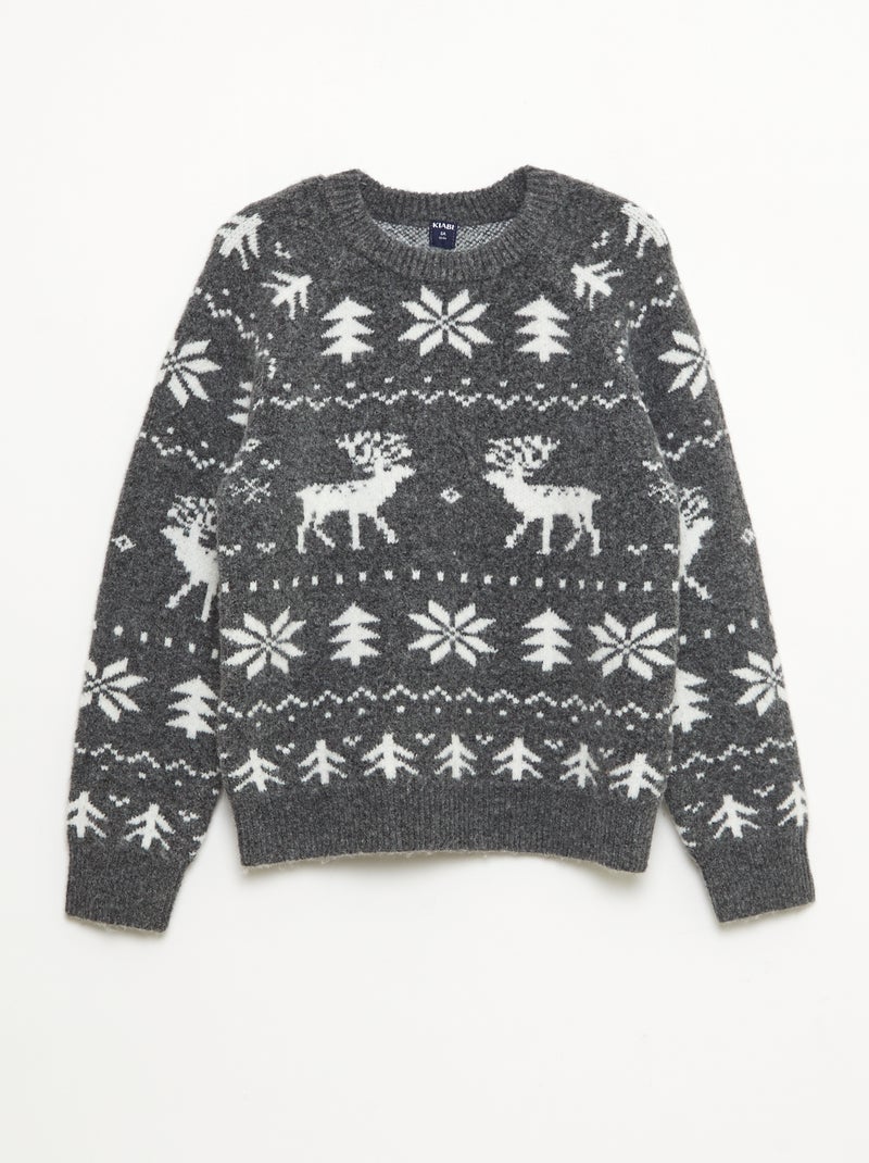 Pull col rond animé Gris - Kiabi