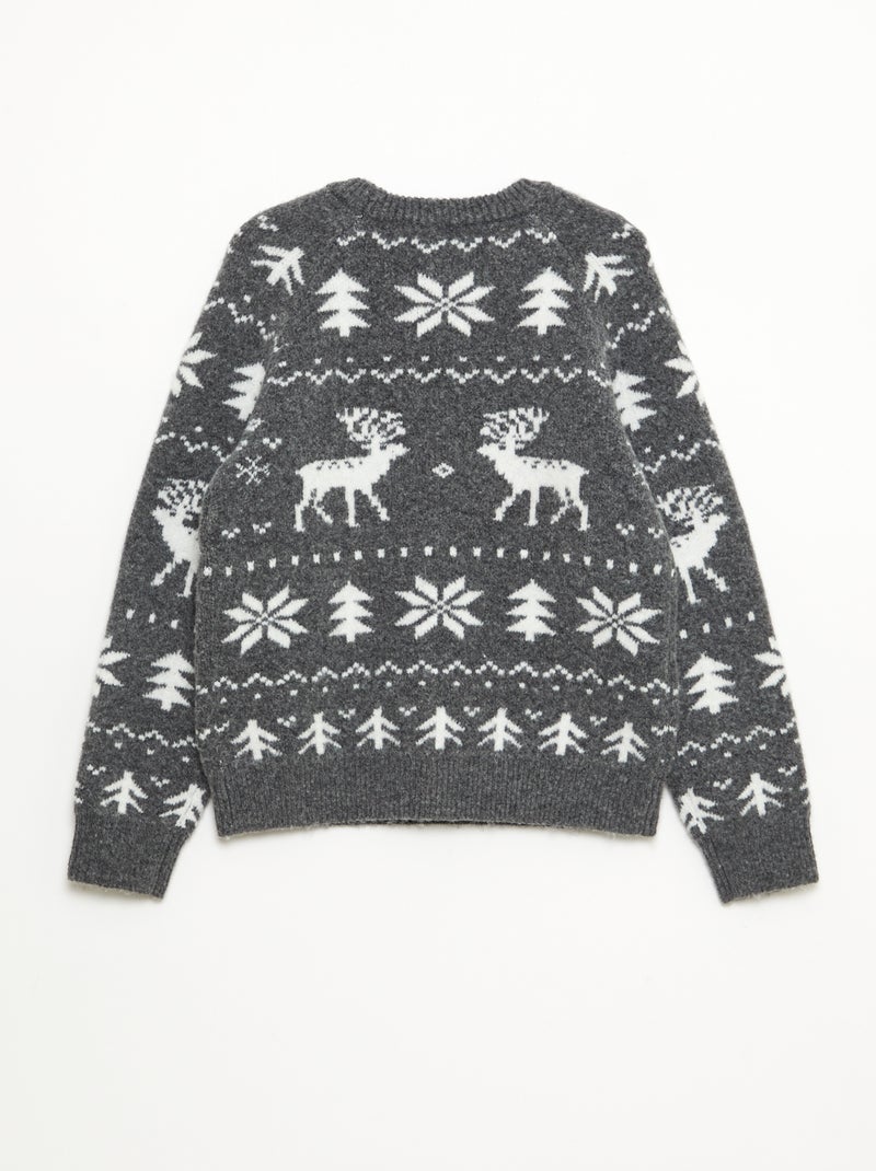 Pull col rond animé Gris - Kiabi