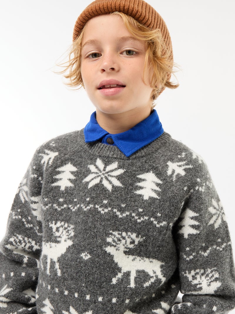 Pull col rond animé Gris - Kiabi