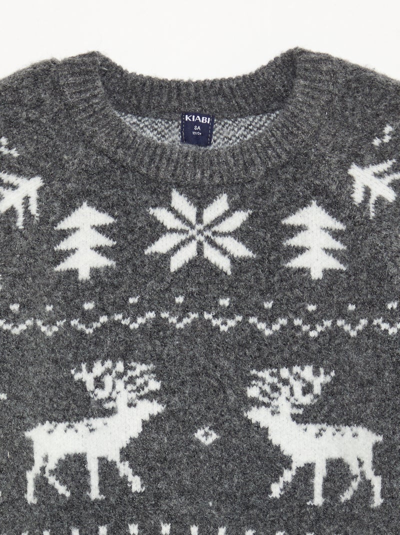 Pull col rond animé Gris - Kiabi