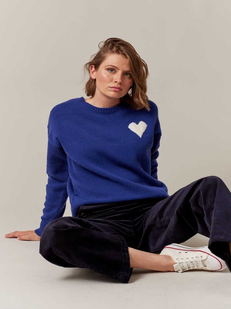 Pull col rond avec détail coeur sur la poitrine 'Deeluxe' Bleu