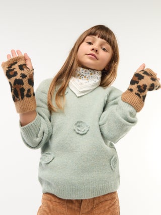 Pull col rond avec fleurs en crochet uni