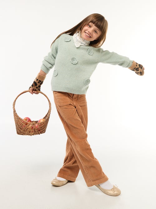 Pull col rond avec fleurs en crochet uni - Kiabi