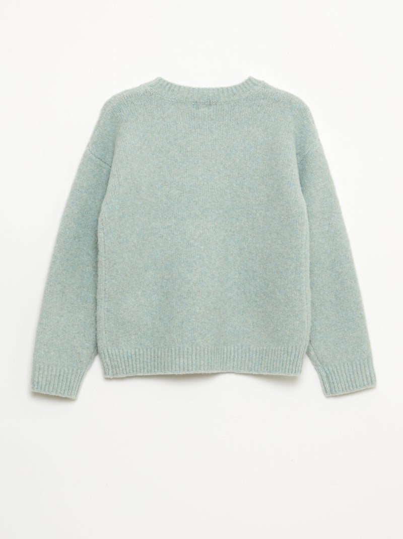 Pull col rond avec fleurs en crochet uni Bleu - Kiabi