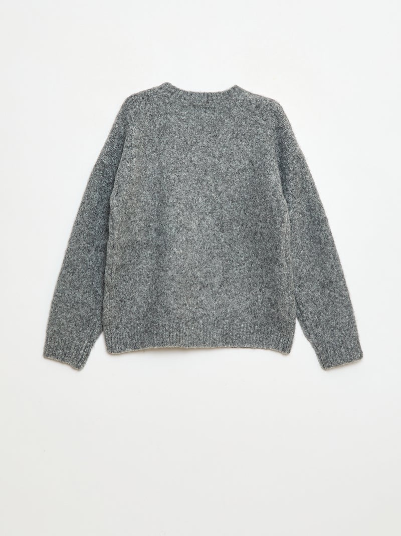 Pull col rond avec fleurs en crochet uni Gris - Kiabi