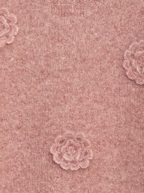 Pull col rond avec fleurs en crochet uni - Kiabi