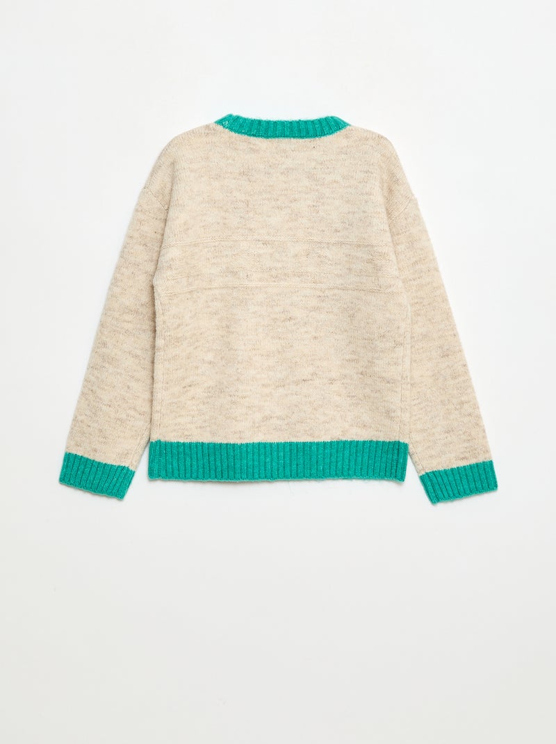 Pull col rond avec frise Beige - Kiabi