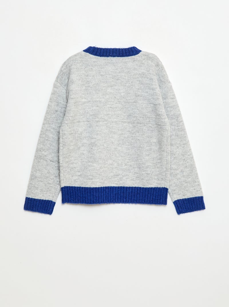 Pull col rond avec frise Gris - Kiabi