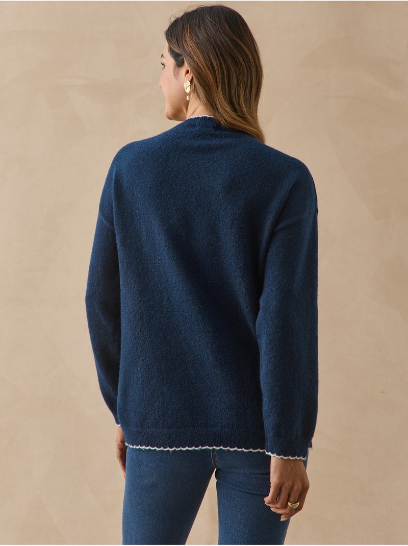 Pull col rond avec laine - daxon Bleu marine - Kiabi