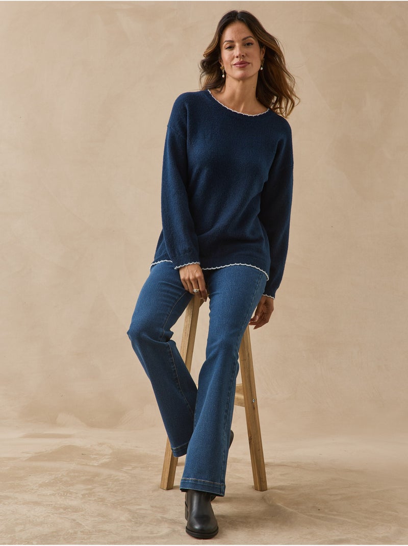 Pull col rond avec laine - daxon Bleu marine - Kiabi
