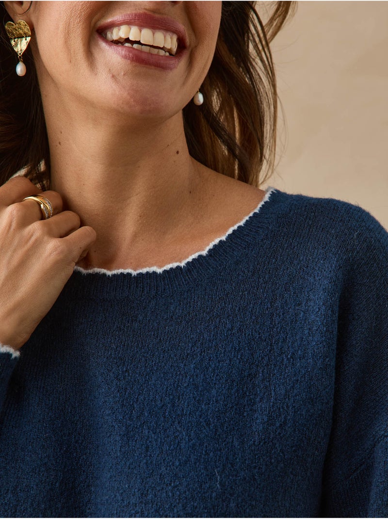 Pull col rond avec laine - daxon Bleu marine - Kiabi