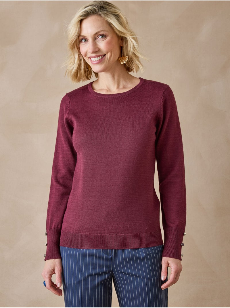 Pull col rond avec laine mérinos - DAXON Bordeaux - Kiabi