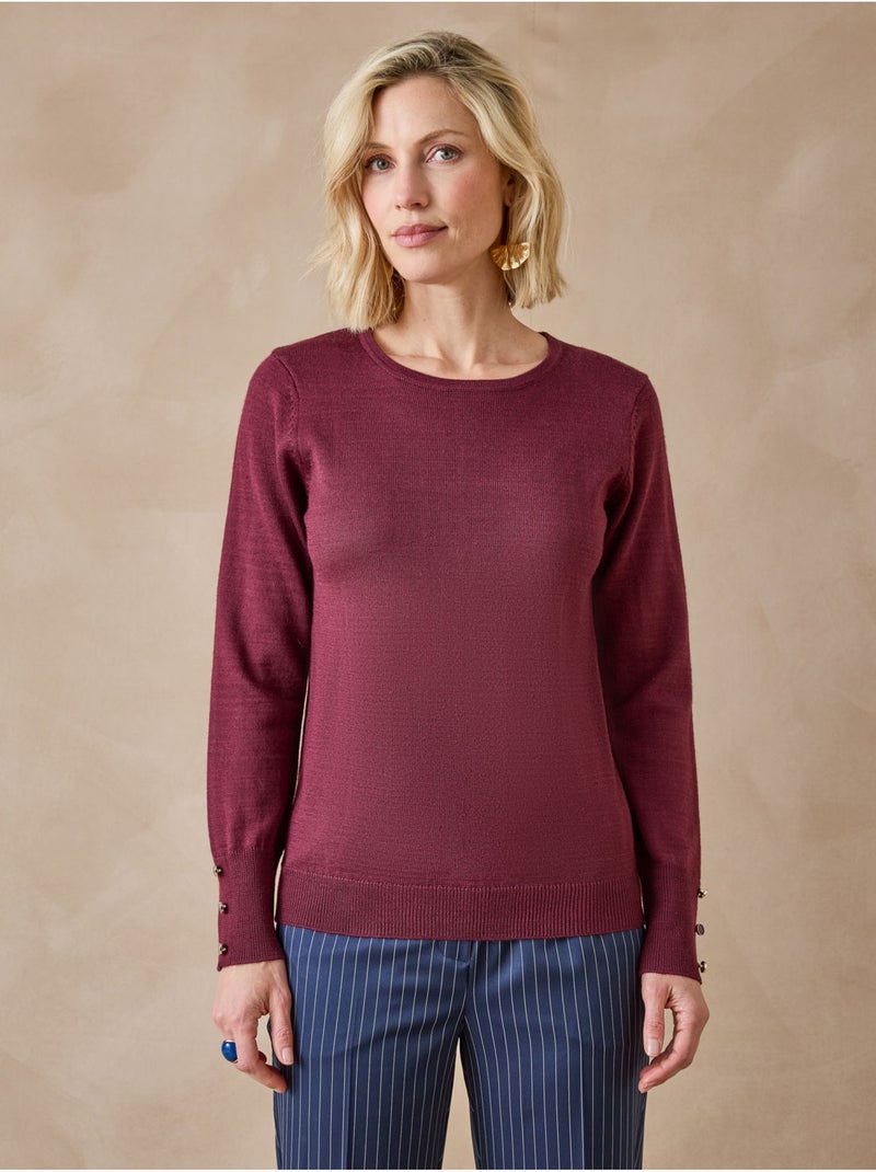Pull col rond avec laine mérinos - DAXON Bordeaux - Kiabi