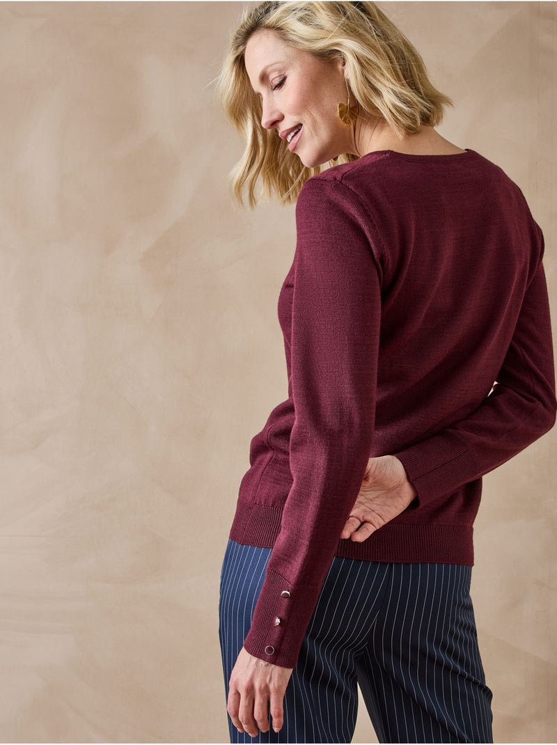 Pull col rond avec laine mérinos - DAXON Bordeaux - Kiabi