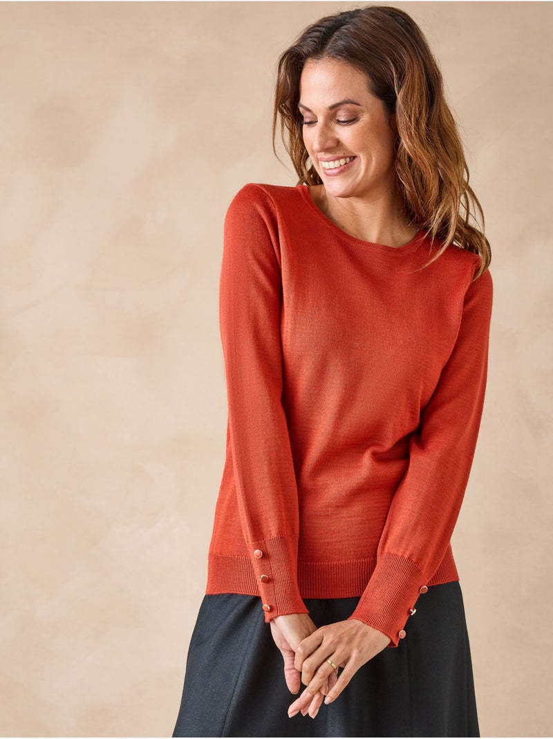 Pull col rond avec laine mérinos - DAXON Orange - Kiabi