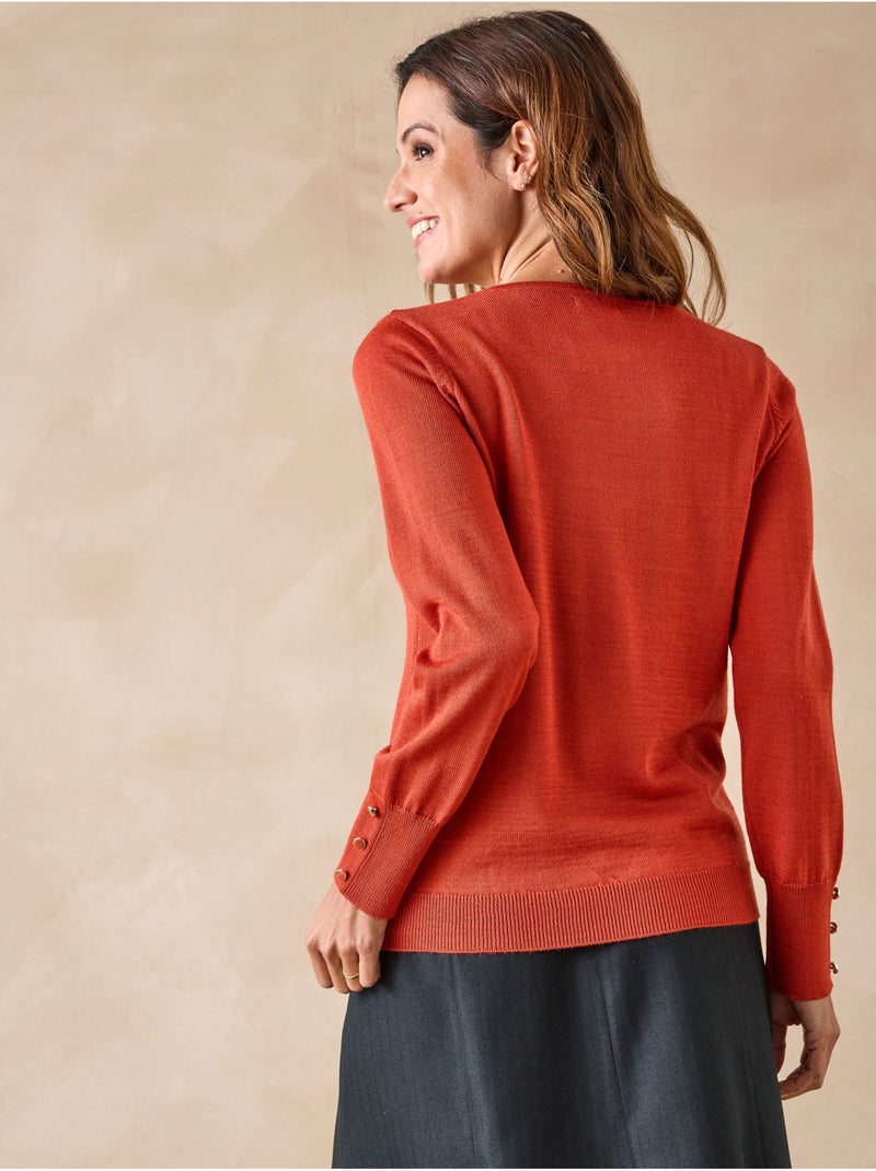 Pull col rond avec laine mérinos - DAXON Orange - Kiabi