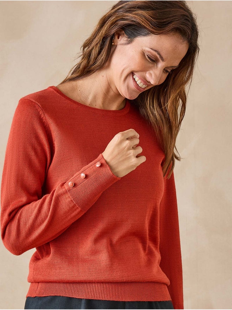 Pull col rond avec laine mérinos - DAXON Orange - Kiabi