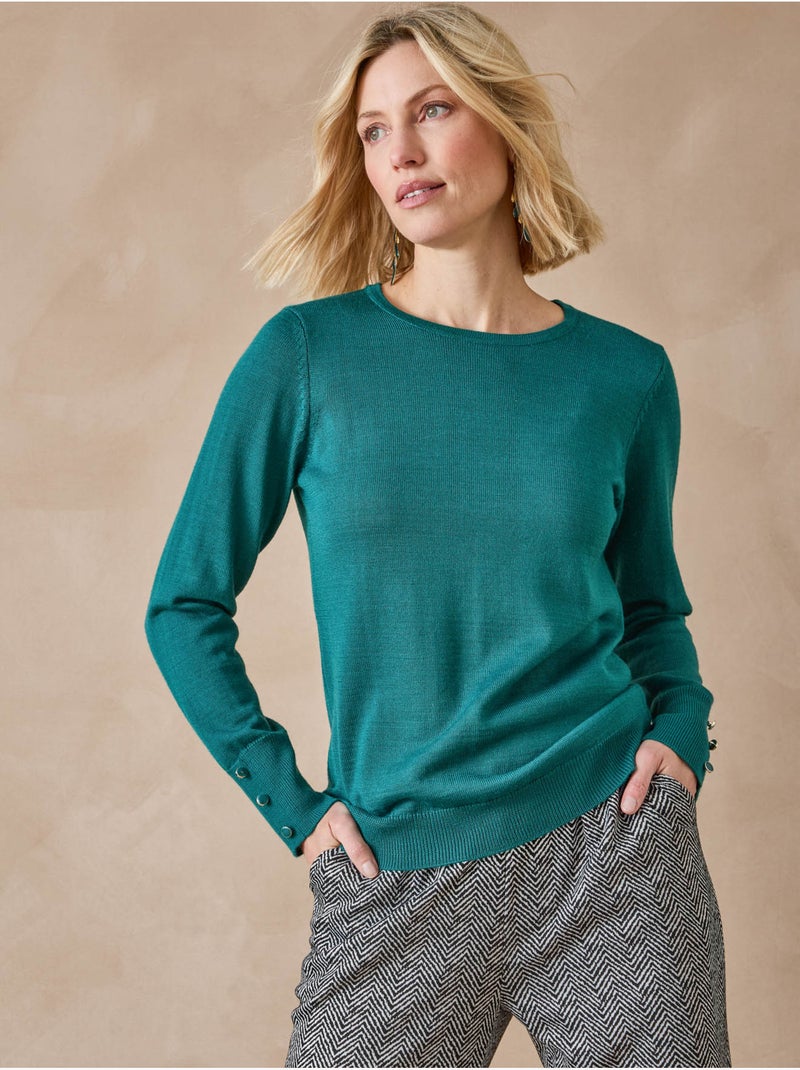 Pull col rond avec laine mérinos - DAXON Vert émeraude - Kiabi