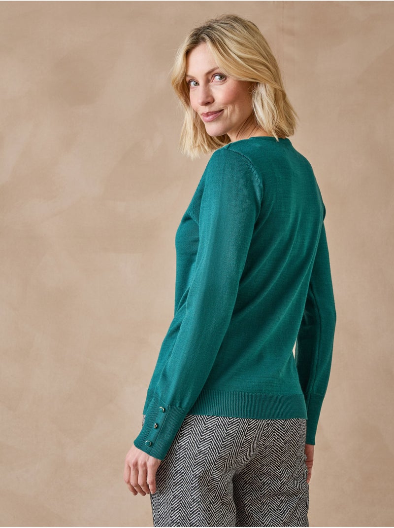 Pull col rond avec laine mérinos - DAXON Vert émeraude - Kiabi