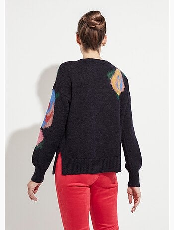 Pull col rond avec mohair jacquard fleuri - Afibel