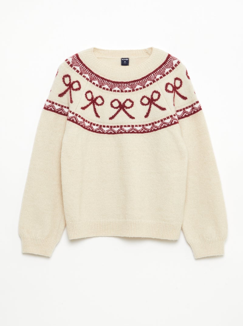 Pull col rond avec motif de noeuds Beige - Kiabi