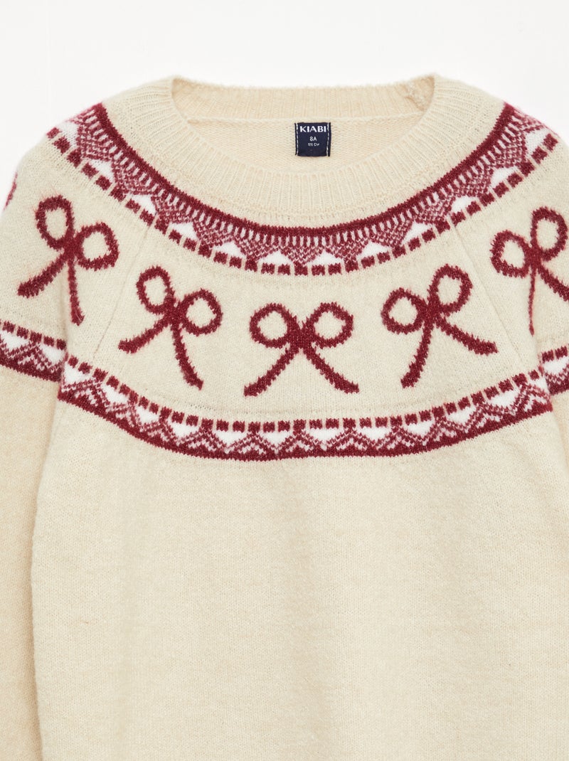 Pull col rond avec motif de noeuds Beige - Kiabi