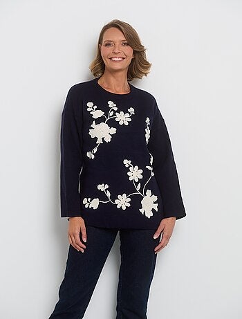 Pull col rond avec motif floral appliqué