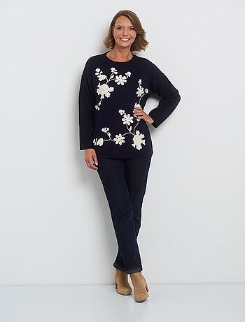 Pull col rond avec motif floral appliqué