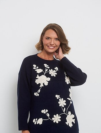 Pull col rond avec motif floral appliqué