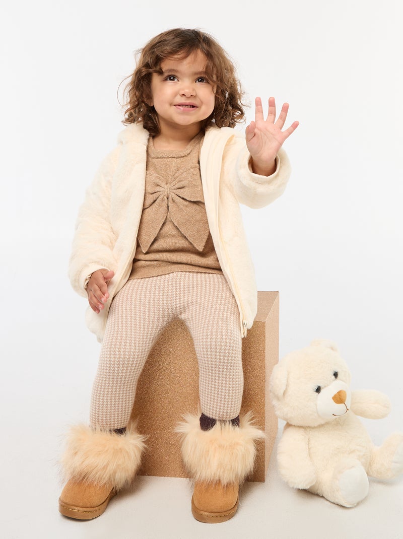 Pull col rond avec nœuds uni Beige - Kiabi