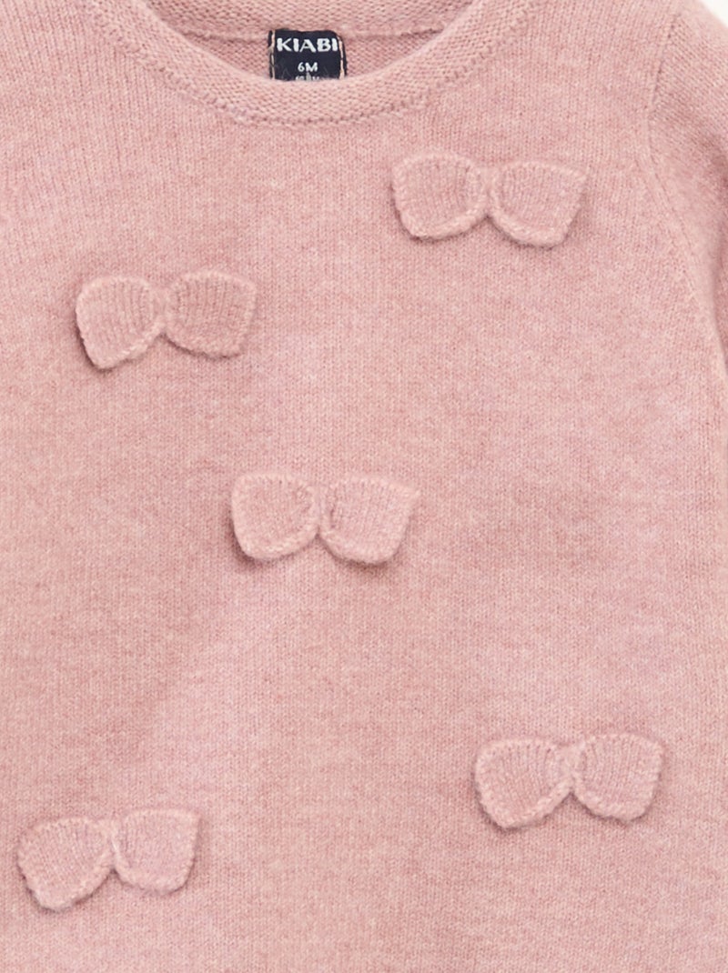 Pull col rond avec nœuds uni Rose - Kiabi