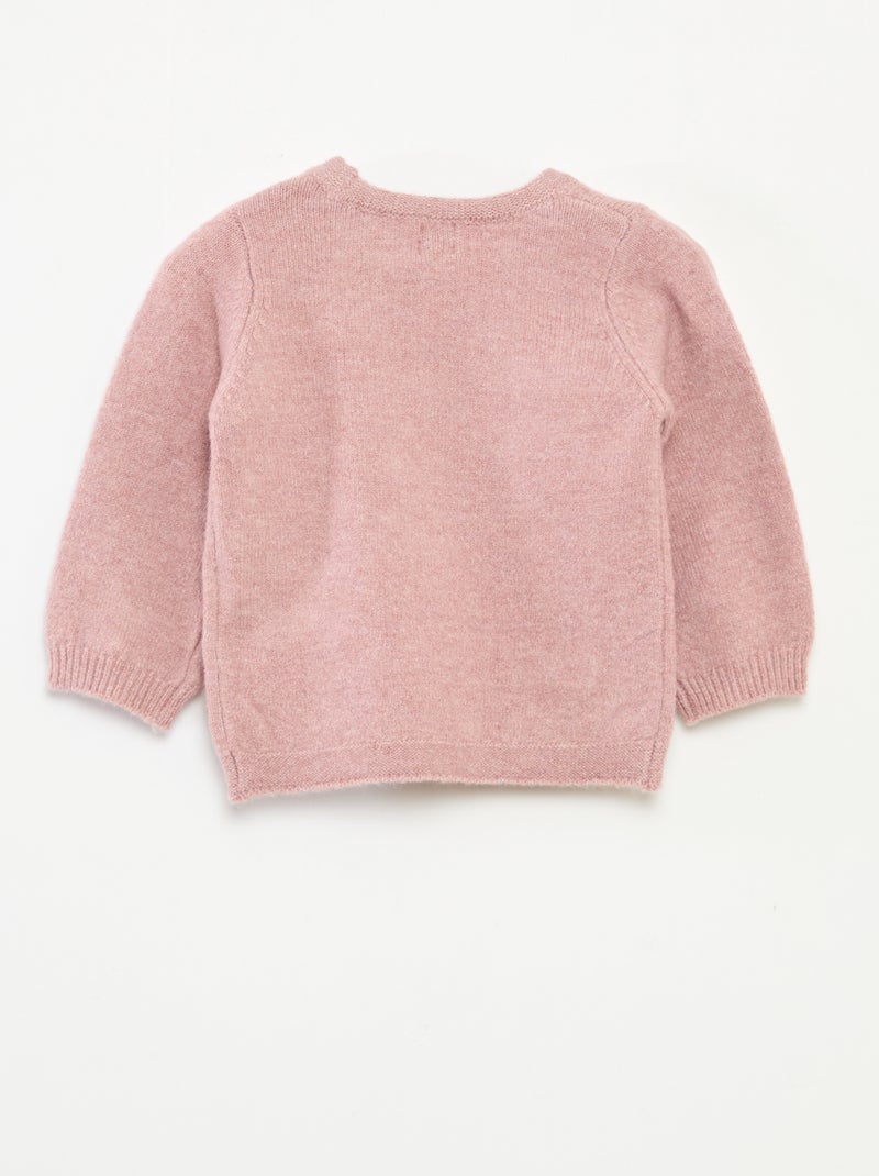 Pull col rond avec nœuds uni Rose - Kiabi