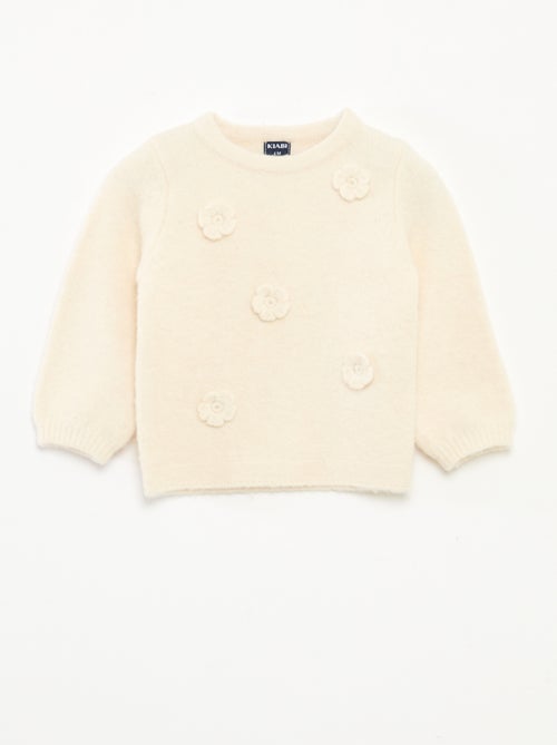 Pull col rond avec patch fleurs - Kiabi