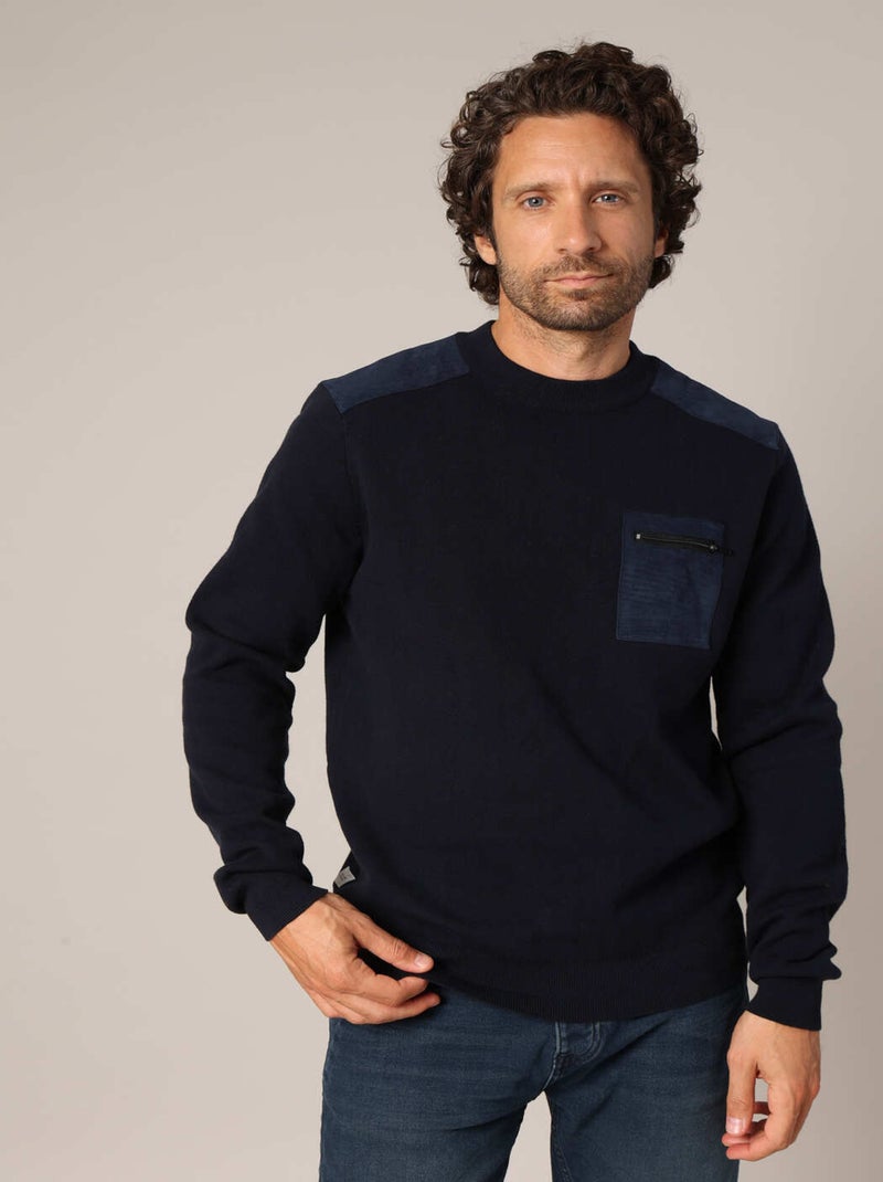 Pull col rond avec poche poitrine zippée
 'Deeluxe' Bleu nuit - Kiabi