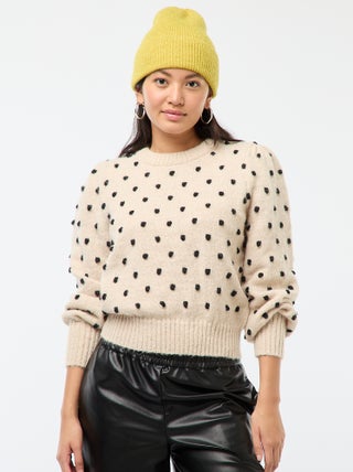 Pull col rond avec pois en relief