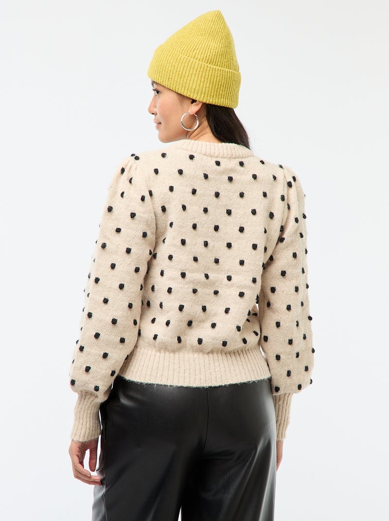 Pull col rond avec pois en relief Beige - Kiabi