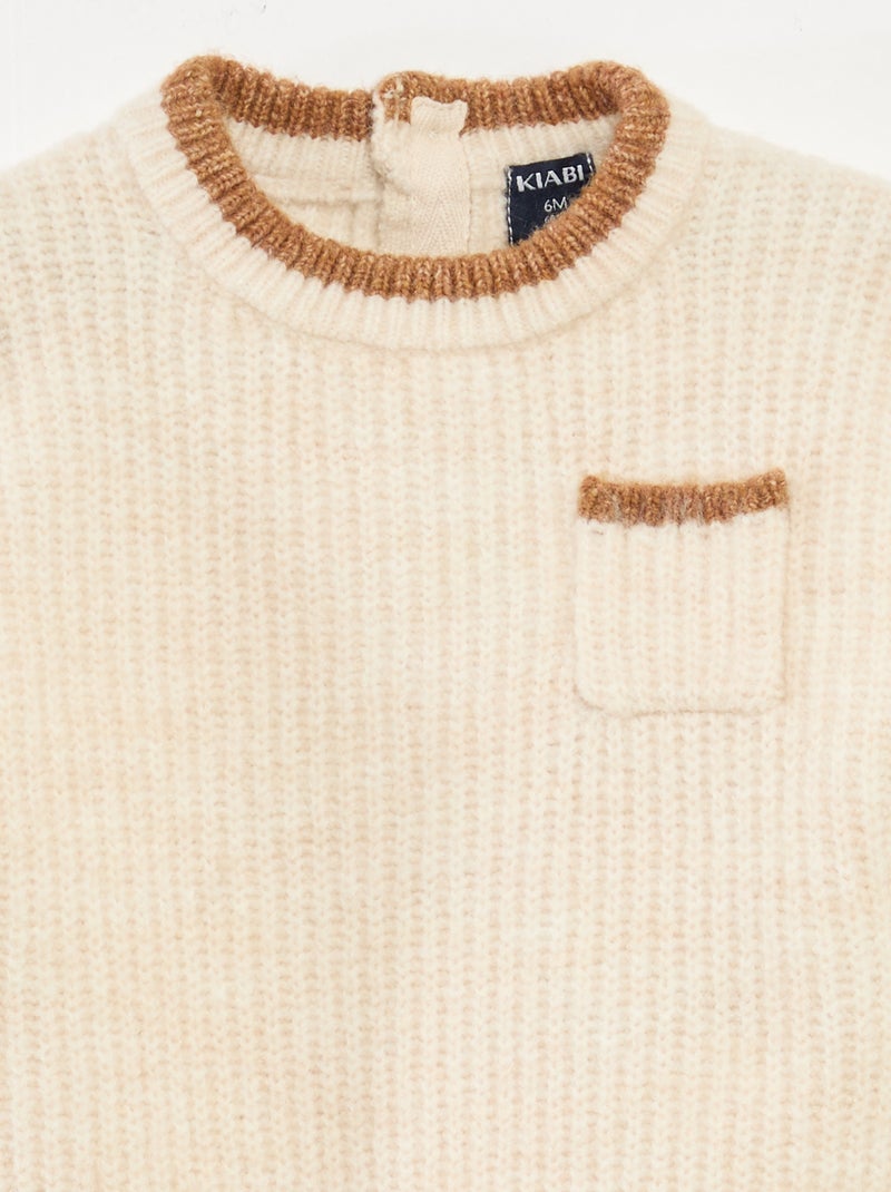 Pull col rond bicolore Blanc - Kiabi