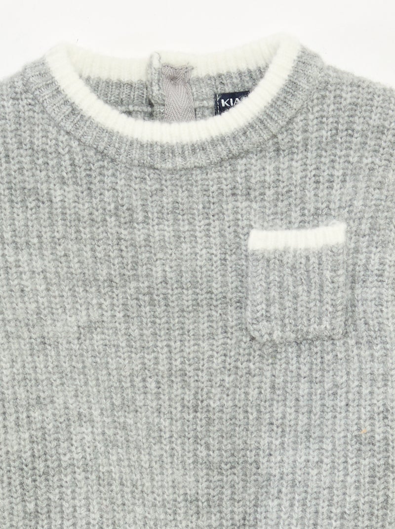 Pull col rond bicolore Gris - Kiabi
