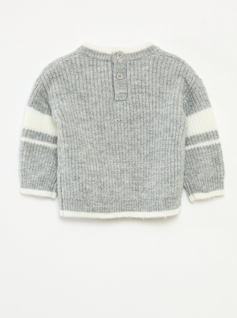 Pull col rond bicolore Gris - Kiabi