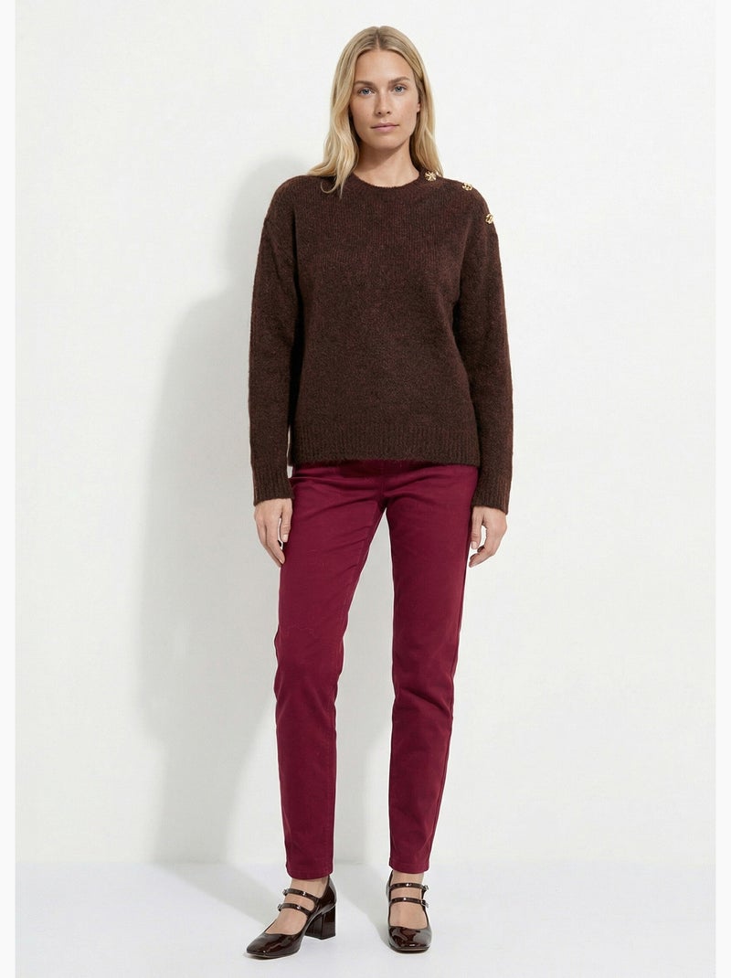 Pull col rond, boutons bijou en métal - afibel Marron chocolat - Kiabi