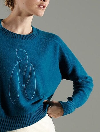 Pull col rond broderie Cigale en cachemire 4 fils NAMI 21