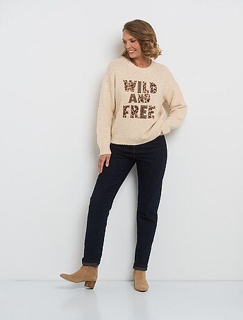 Pull col rond chaud message fantaisie